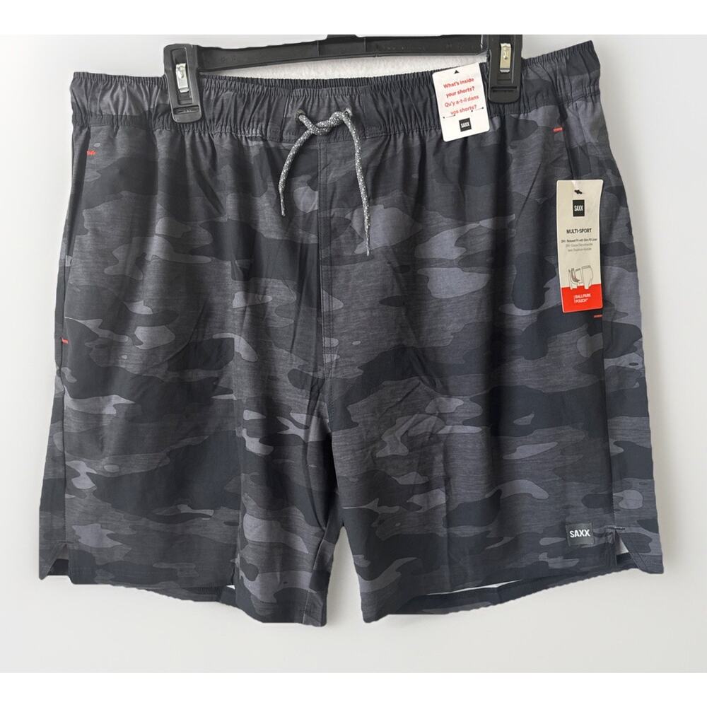 SAXX Mens‎ Multi Sport 2N1 Shorts Size XL Black Camo Ballpark Pouch Relaxed Fit